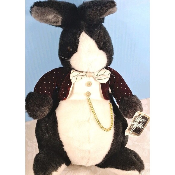 Applause VTG 1986 AFTER EIGHT Rabbit Plush Stuffed Animal Toy Tuxedo Bow Chain - Picture 4 of 12